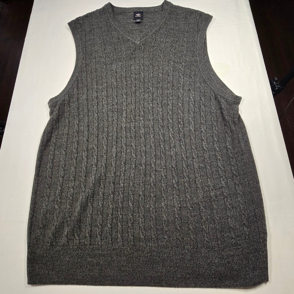 Dockers Cable Knit Sweater Vest Men's XL Gray V-Neck Cotton Classic